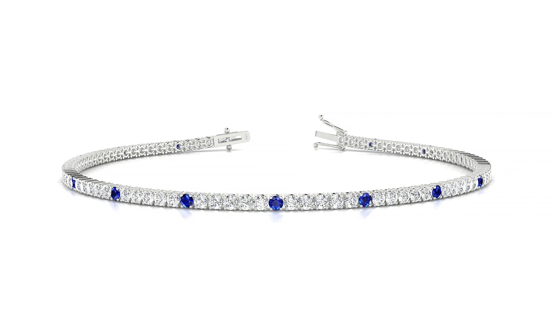 Capri 1-5 | 18k White Gold 1.7 mm Round Natural Sapphire & Diamond 19 cm Tennis Bracelet