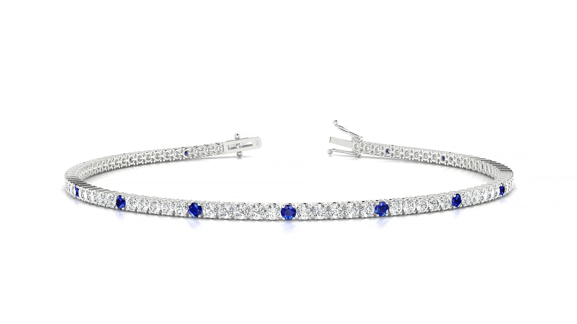 Capri 1-5 | 18k White Gold 1.7 mm Round Natural Sapphire & Diamond Tennis Bracelet