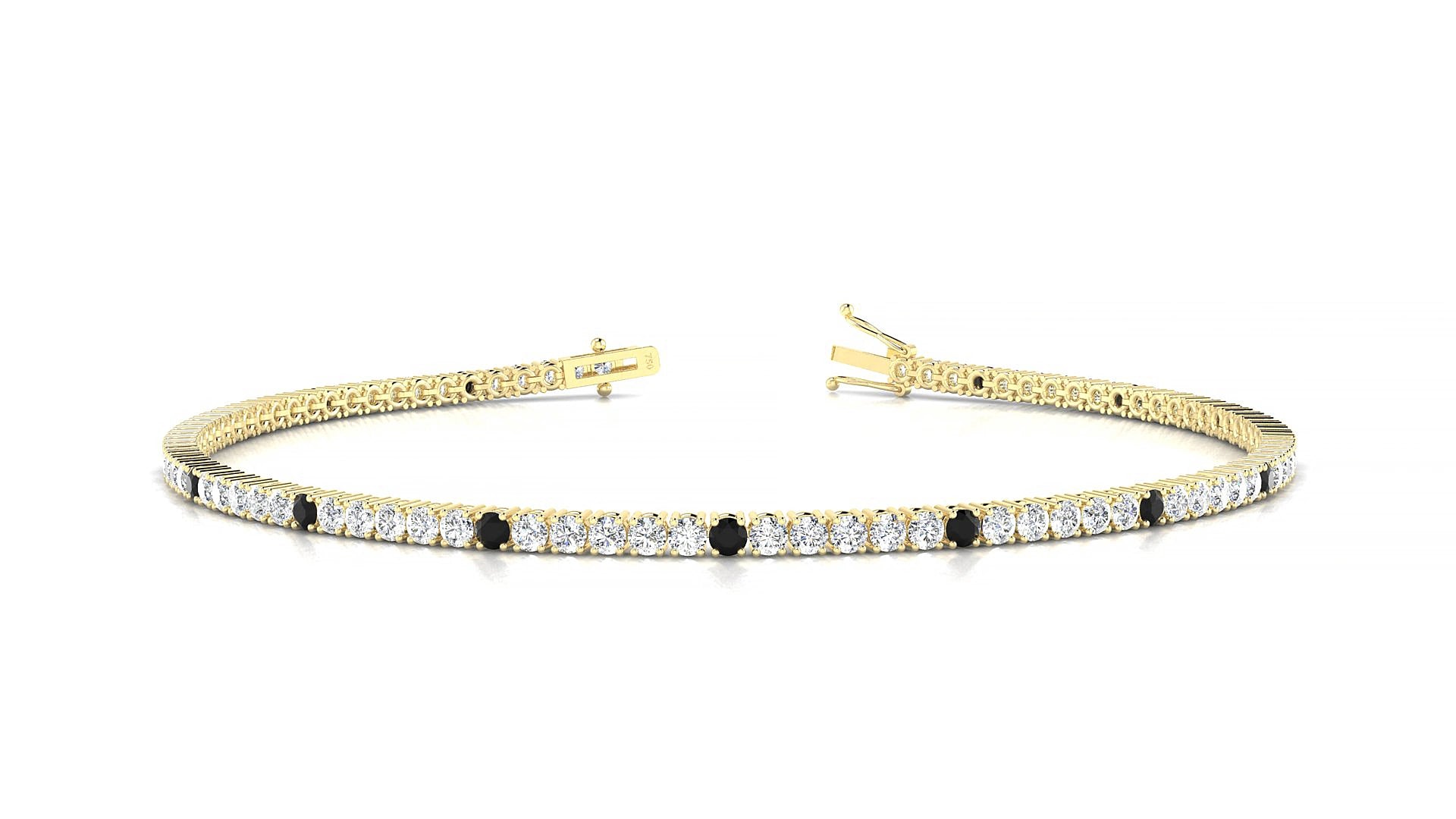 Capri 1-5 | 18k Yellow Gold 1.7 mm Round Natural Black Diamond & Diamond 19 cm Tennis Bracelet