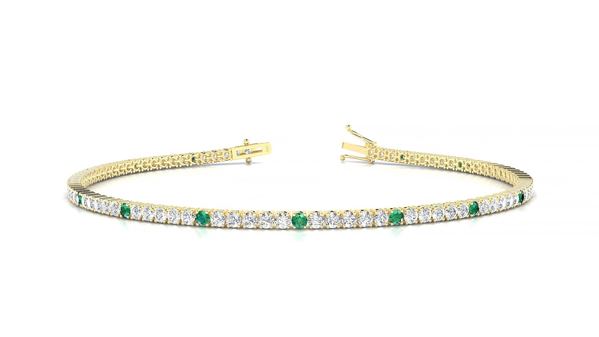 Capri 1-5 | 18k Yellow Gold 1.7 mm Round Natural Emerald & Diamond 15 cm Tennis Bracelet