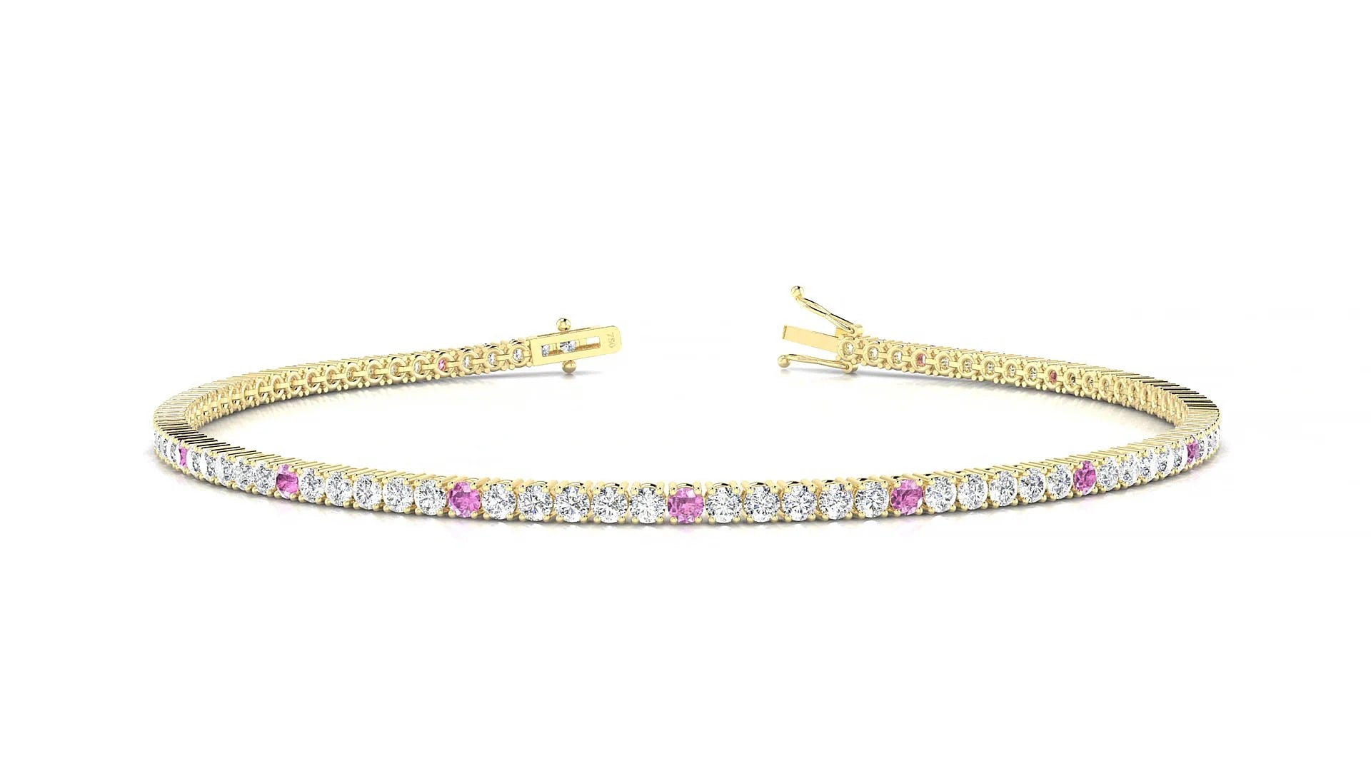 Capri 1-5 | 18k Yellow Gold 1.7 mm Round Natural Pink Sapphire & Diamond Tennis Bracelet