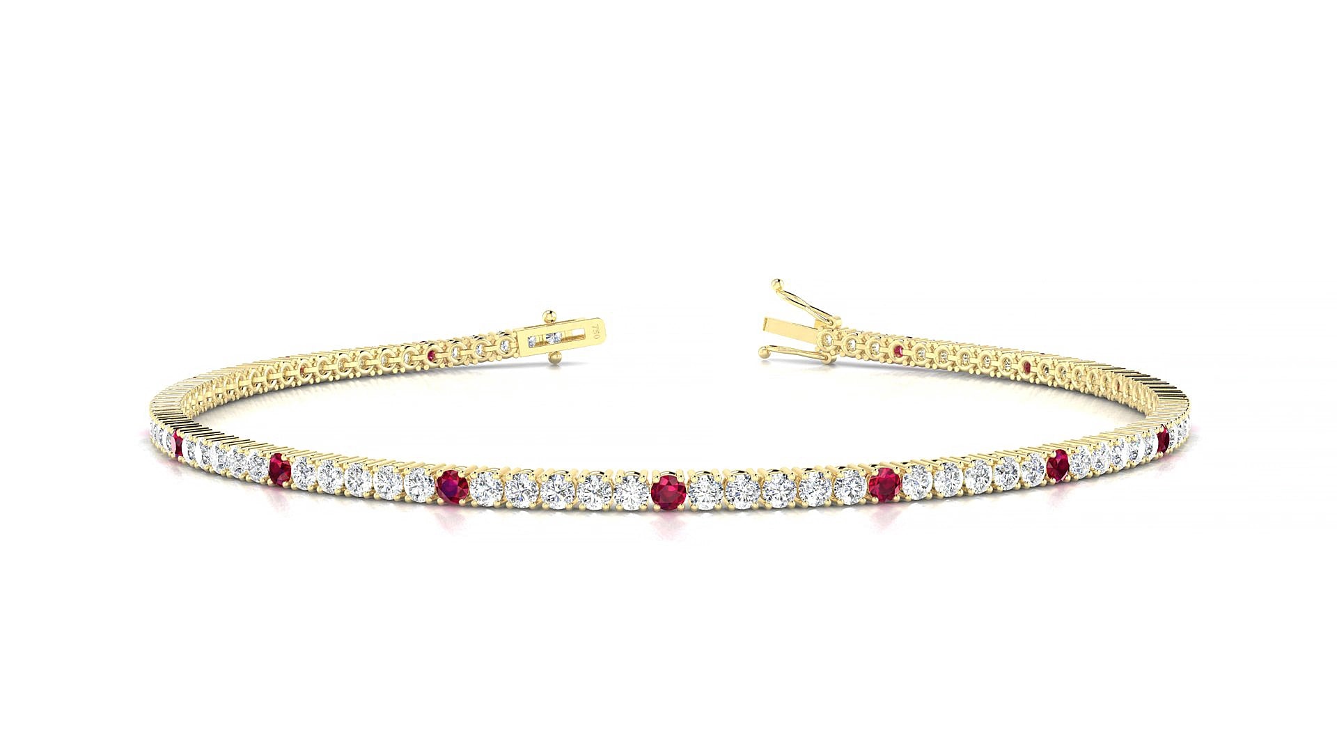 Capri 1-5 | 18k Yellow Gold 1.7 mm Round Natural Ruby & Diamond 17 cm Tennis Bracelet