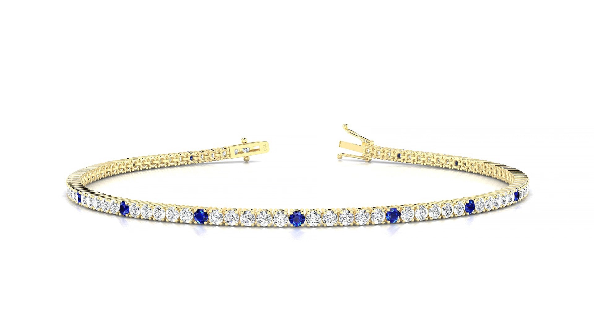 Capri 1-5 | 18k Yellow Gold 1.7 mm Round Natural Sapphire & Diamond 17 cm Tennis Bracelet