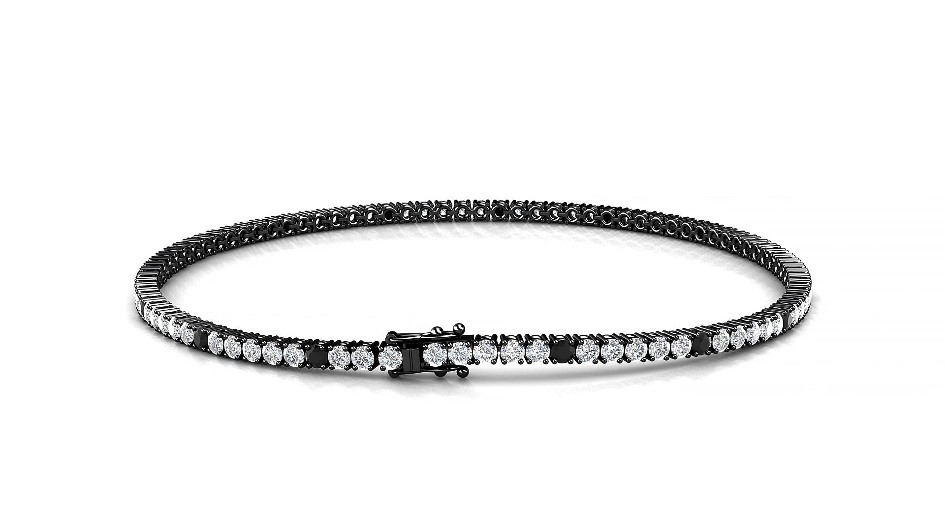 Capri 1-5 | 18k Black Gold 1.7 mm Round Natural Black Diamond & Diamond 17 cm Tennis Bracelet