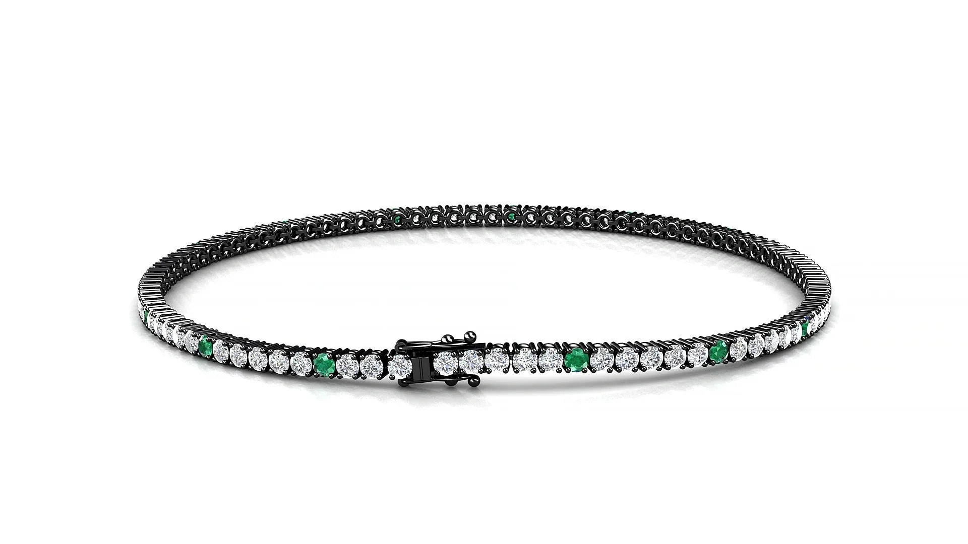 Capri 1-5 | 18k Black Gold 1.7 mm Round Natural Emerald & Diamond Tennis Bracelet