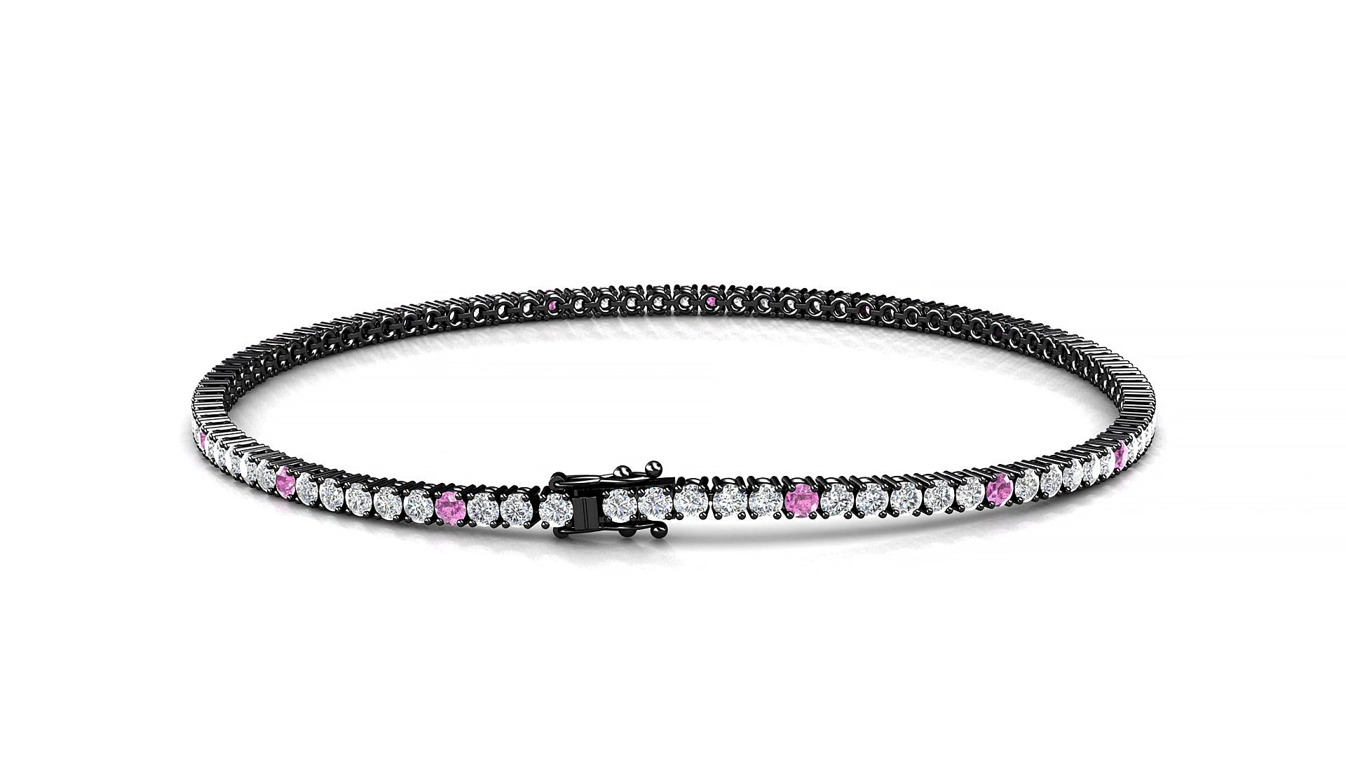 Capri 1-5 | 18k Black Gold 1.7 mm Round Natural Pink Sapphire & Diamond 15 cm Tennis Bracelet