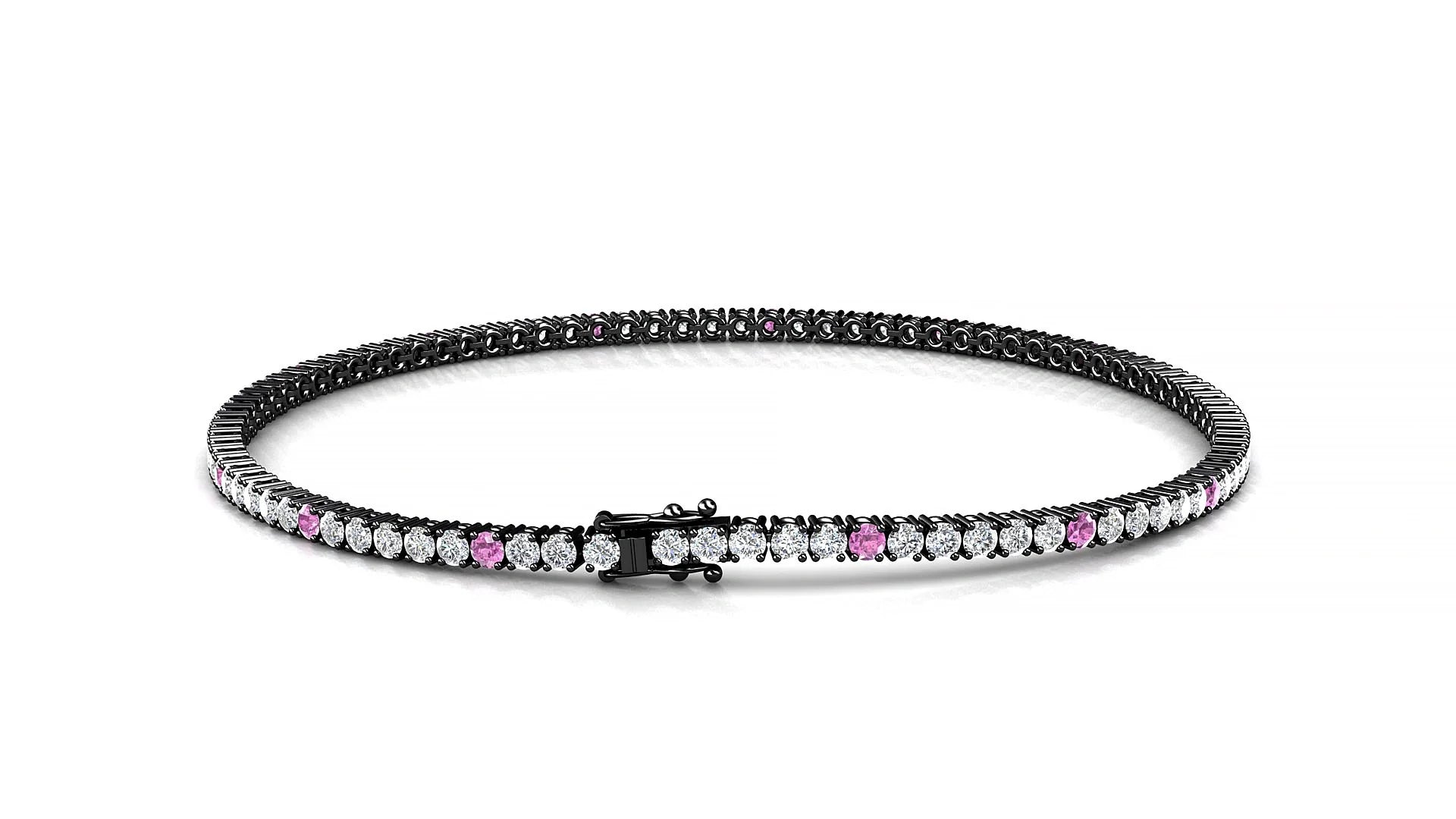 Capri 1-5 | 18k Black Gold 1.7 mm Round Natural Pink Sapphire & Diamond Tennis Bracelet