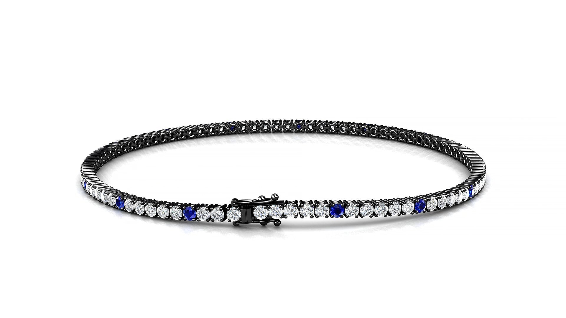 Capri 1-5 | 18k Black Gold 1.7 mm Round Natural Sapphire & Diamond 16 cm Tennis Bracelet