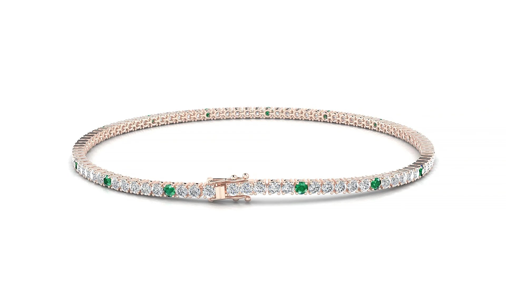 Capri 1-5 | 18k Rose Gold 1.7 mm Round Natural Emerald & Diamond Tennis Bracelet