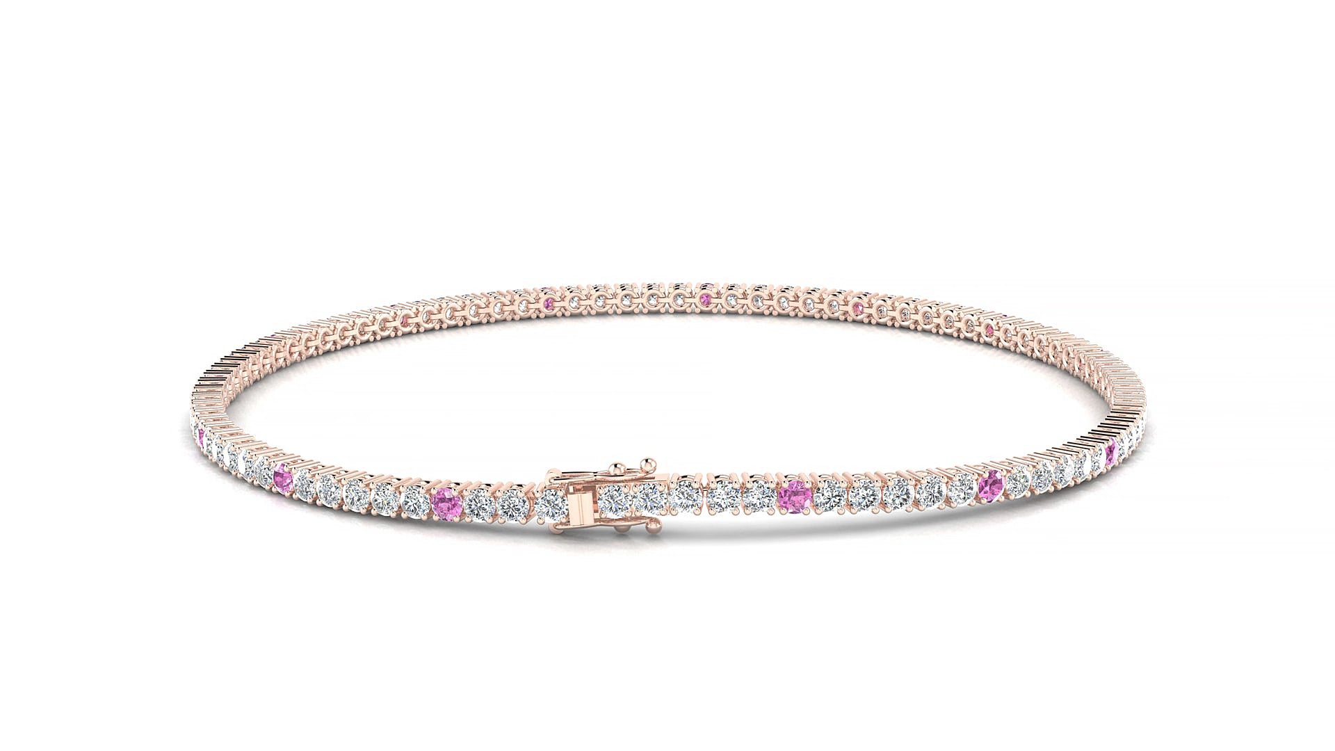 Capri 1-5 | 18k Rose Gold 1.7 mm Round Natural Pink Sapphire & Diamond 20 cm Tennis Bracelet