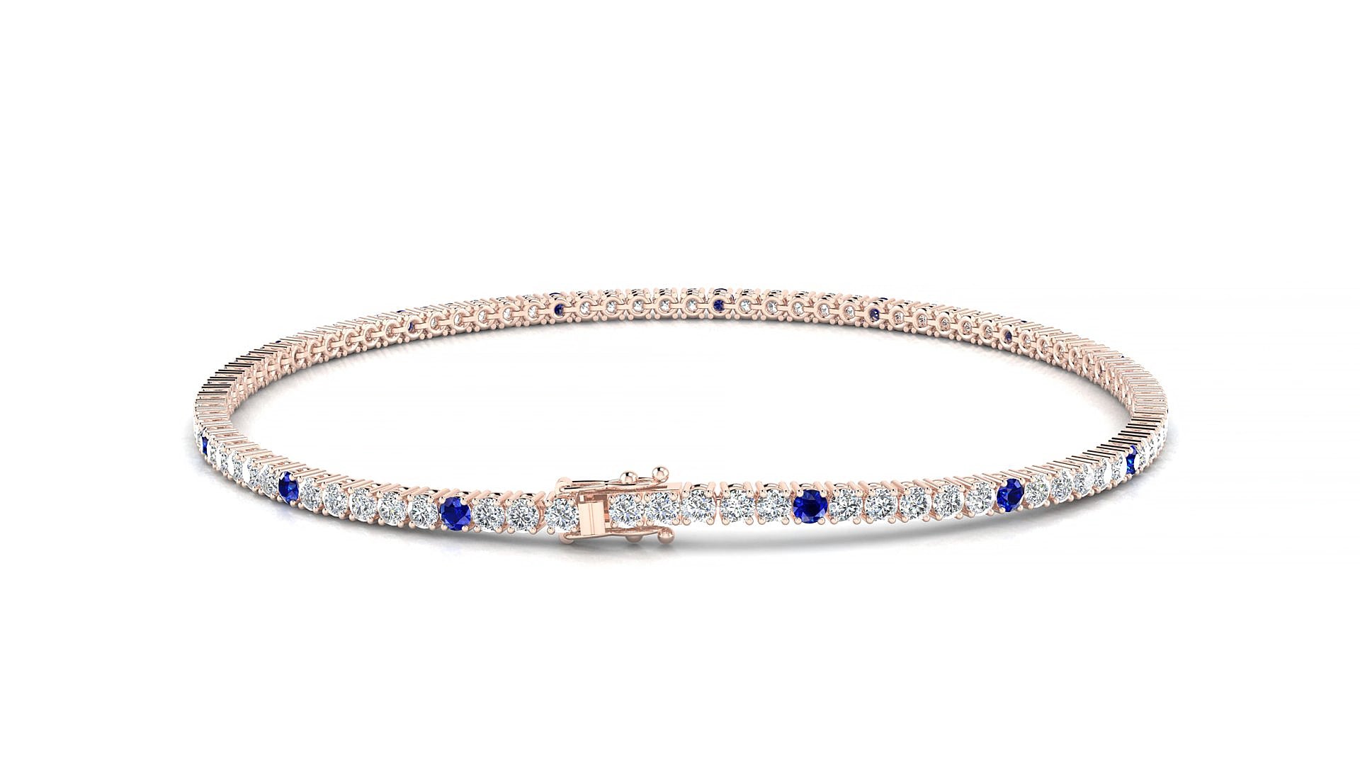 Capri 1-5 | 18k Rose Gold 1.7 mm Round Natural Sapphire & Diamond 15 cm Tennis Bracelet