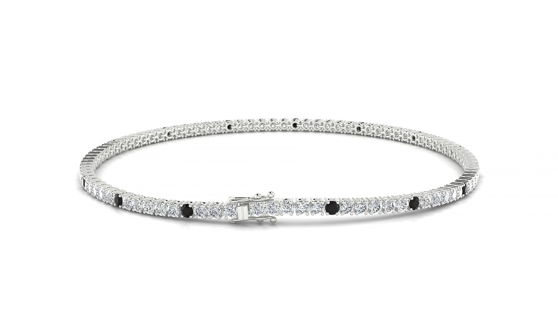 Capri 1-5 | 18k White Gold 1.7 mm Round Natural Black Diamond & Diamond 15 cm Tennis Bracelet