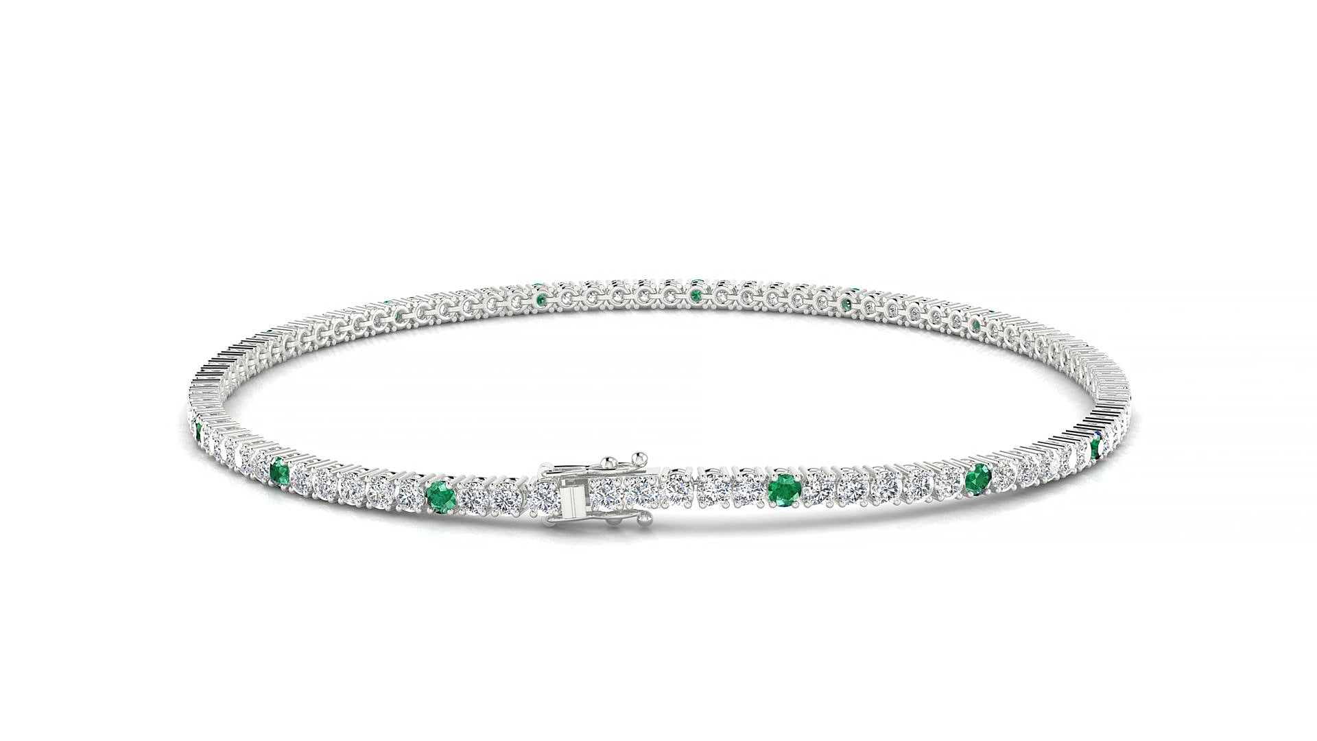 Capri 1-5 | 18k White Gold 1.7 mm Round Natural Emerald & Diamond 17 cm Tennis Bracelet