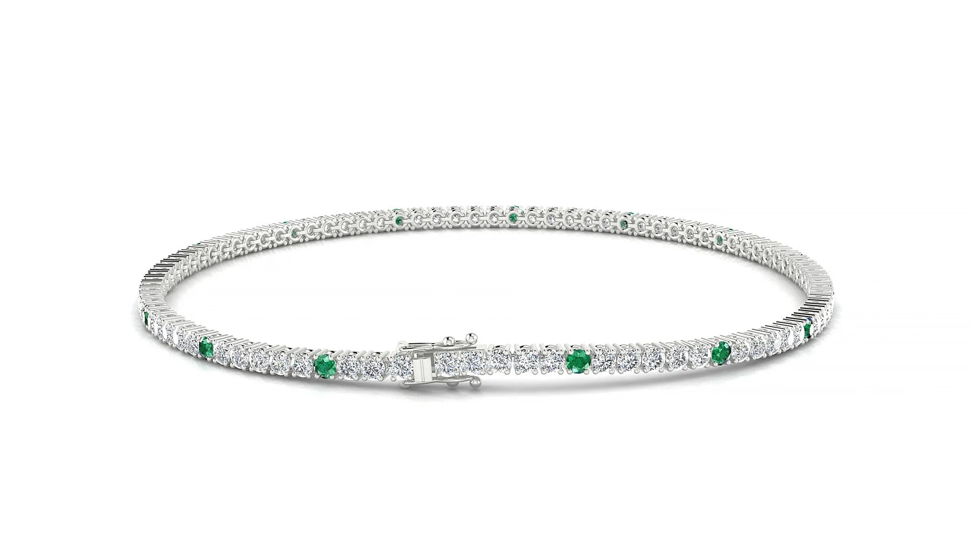 Capri 1-5 | 18k White Gold 1.7 mm Round Natural Emerald & Diamond Tennis Bracelet