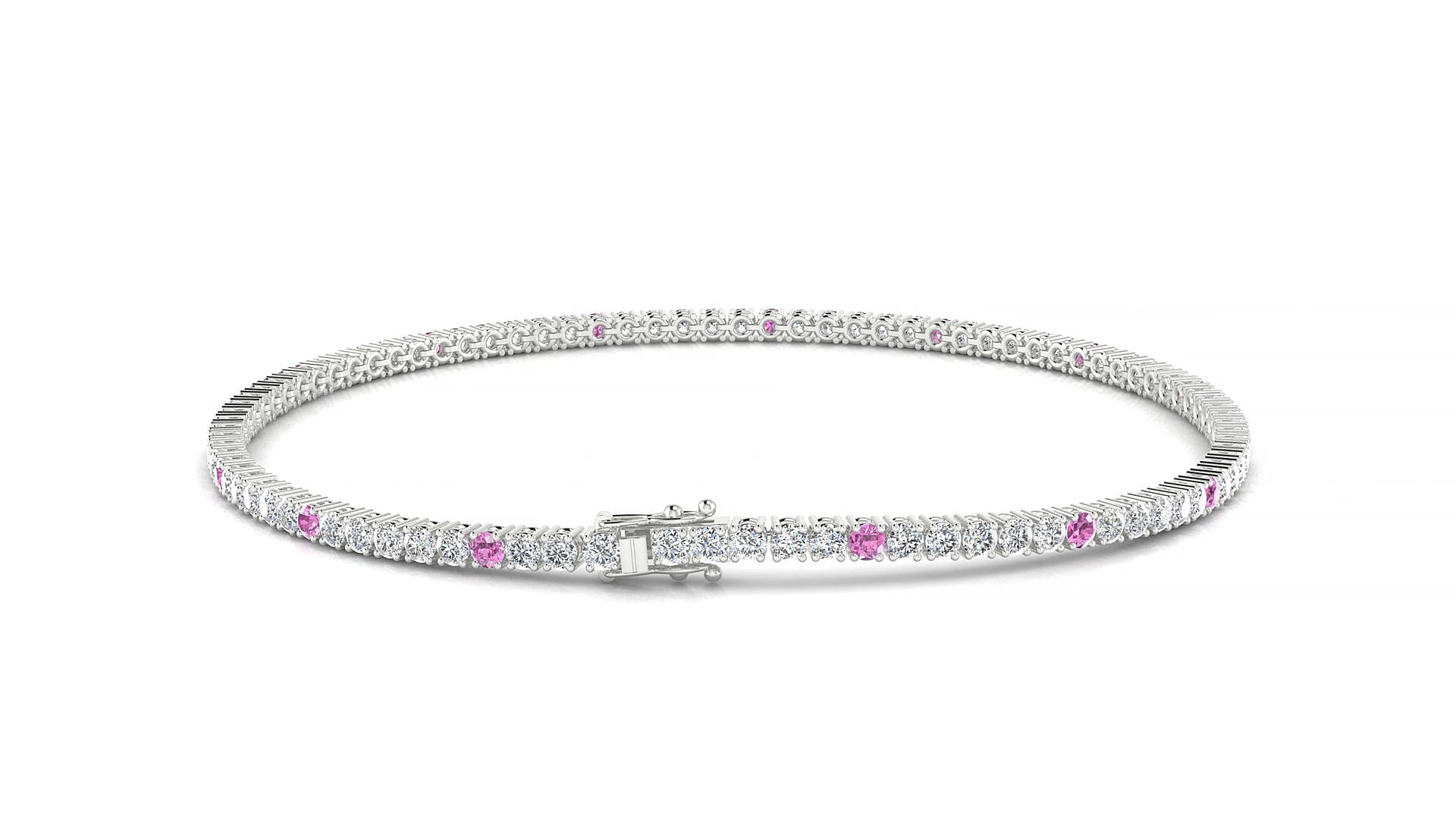 Capri 1-5 | 18k White Gold 1.7 mm Round Natural Pink Sapphire & Diamond 15 cm Tennis Bracelet