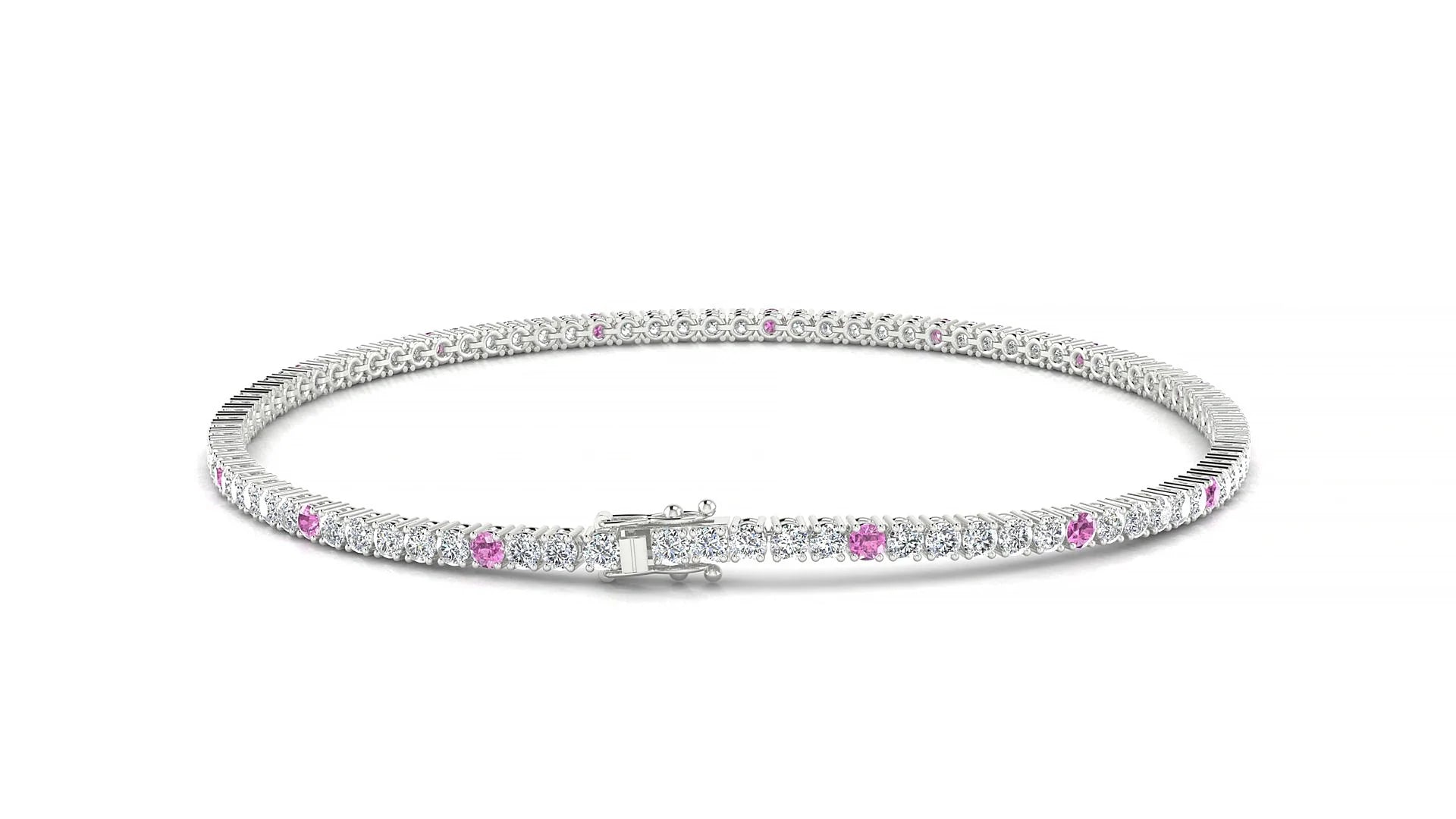 Capri 1-5 | 18k White Gold 1.7 mm Round Natural Pink Sapphire & Diamond Tennis Bracelet