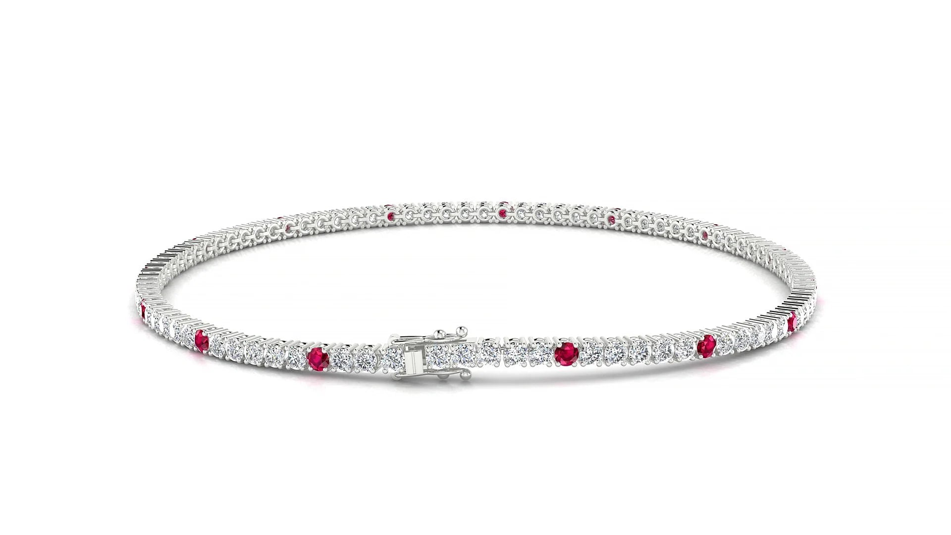 Capri 1-5 | 18k White Gold 1.7 mm Round Natural Ruby & Diamond Tennis Bracelet