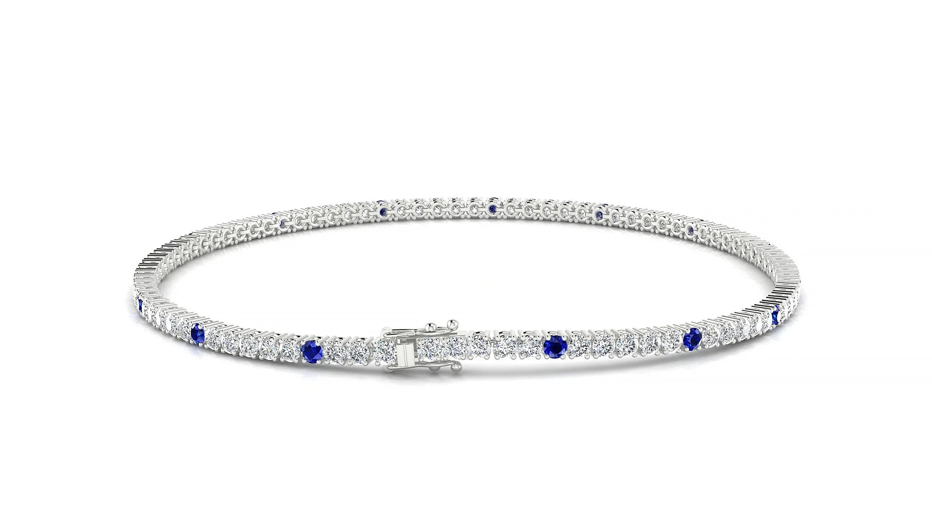 Capri 1-5 | 18k White Gold 1.7 mm Round Natural Sapphire & Diamond Tennis Bracelet