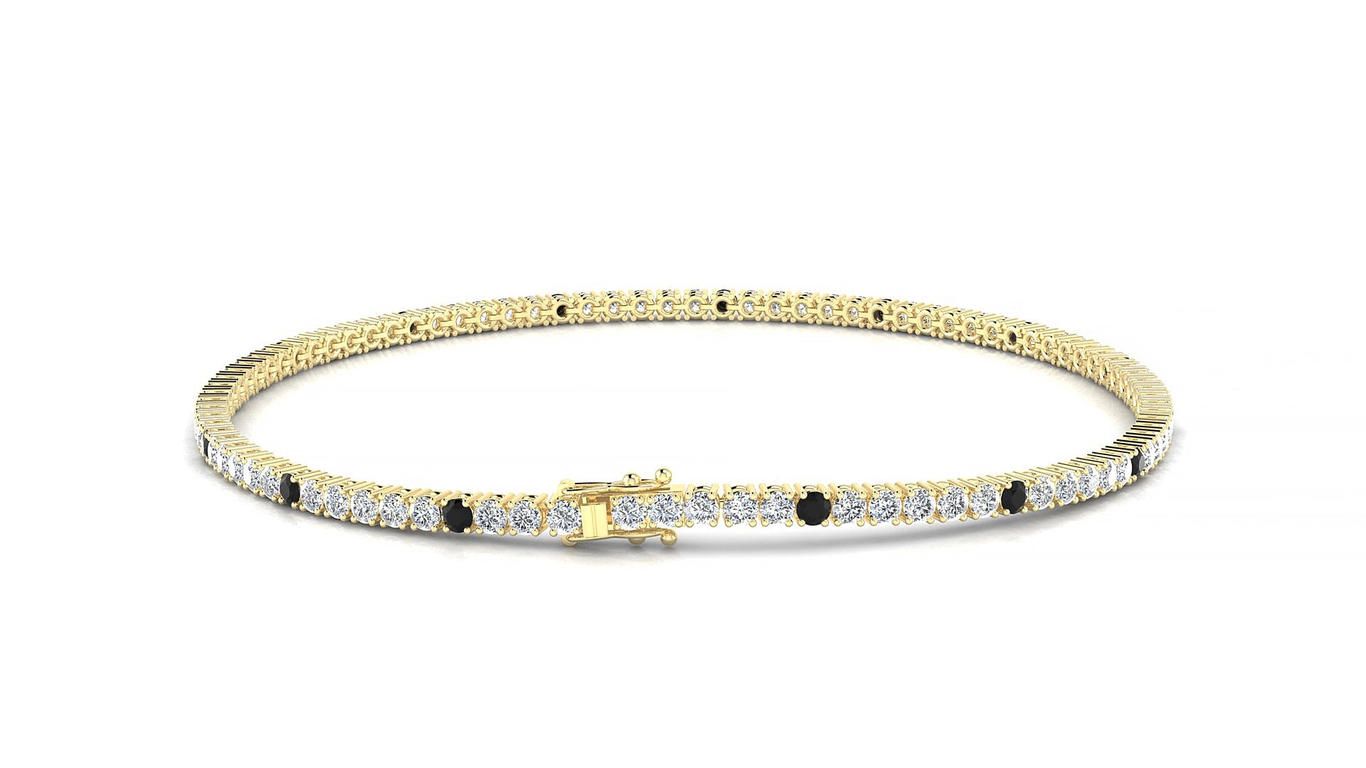 Capri 1-5 | 18k Yellow Gold 1.7 mm Round Natural Black Diamond & Diamond 20 cm Tennis Bracelet