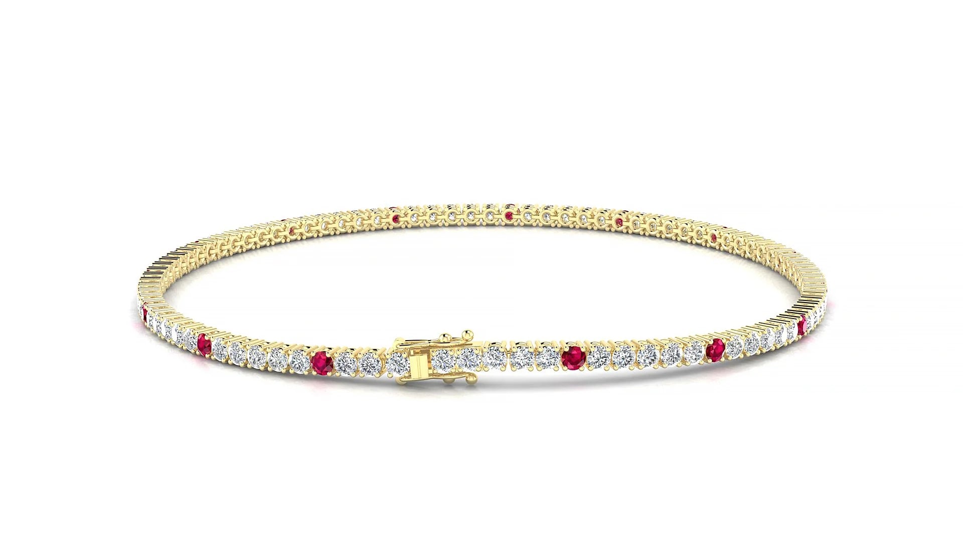 Capri 1-5 | 18k Yellow Gold 1.7 mm Round Natural Ruby & Diamond Tennis Bracelet