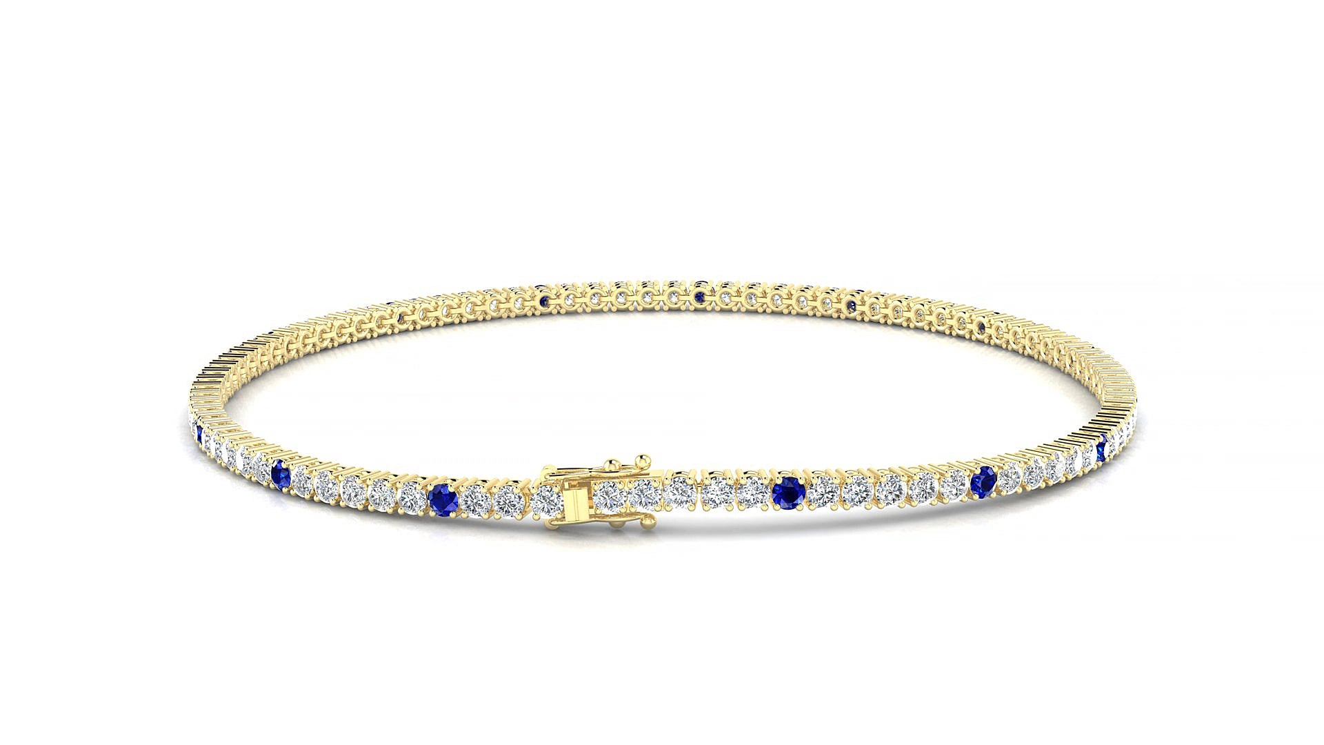 Capri 1-5 | 18k Yellow Gold 1.7 mm Round Natural Sapphire & Diamond 17 cm Tennis Bracelet