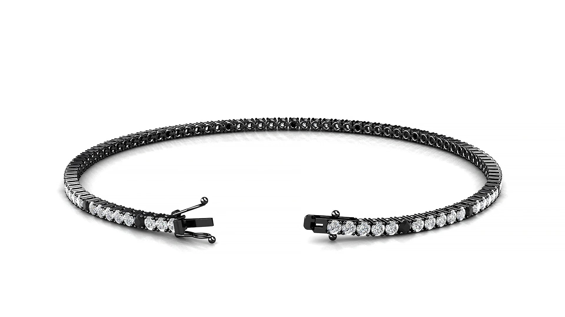 Capri 1-5 | 18k Black Gold 1.7 mm Round Natural Black Diamond & Diamond Tennis Bracelet