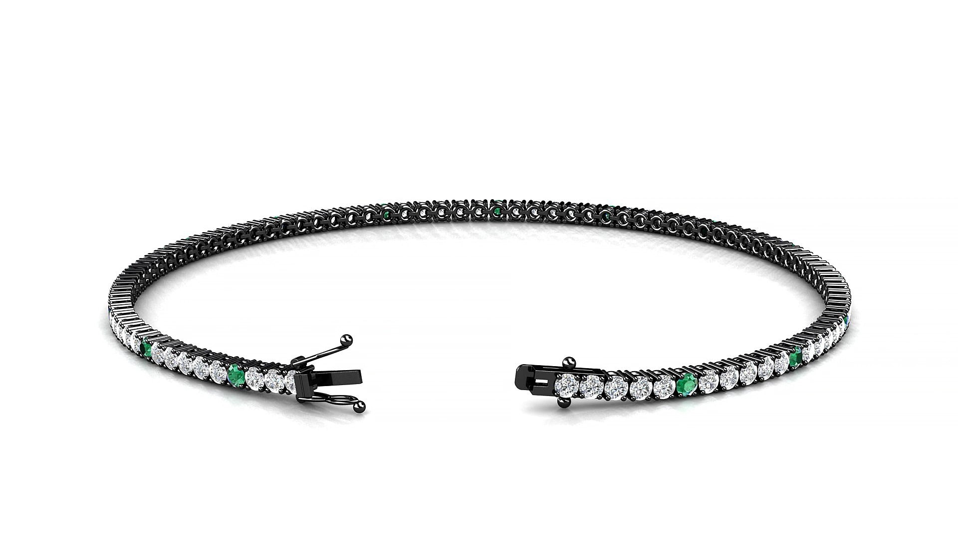 Capri 1-5 | 18k Black Gold 1.7 mm Round Natural Emerald & Diamond 18 cm Tennis Bracelet