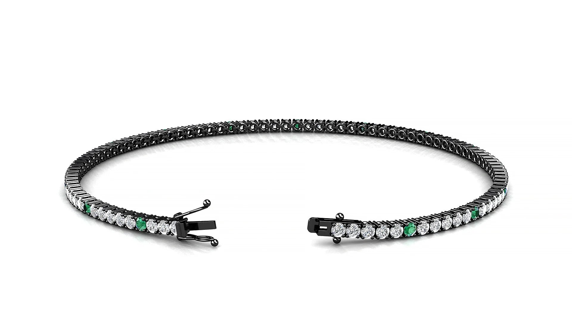 Capri 1-5 | 18k Black Gold 1.7 mm Round Natural Emerald & Diamond Tennis Bracelet