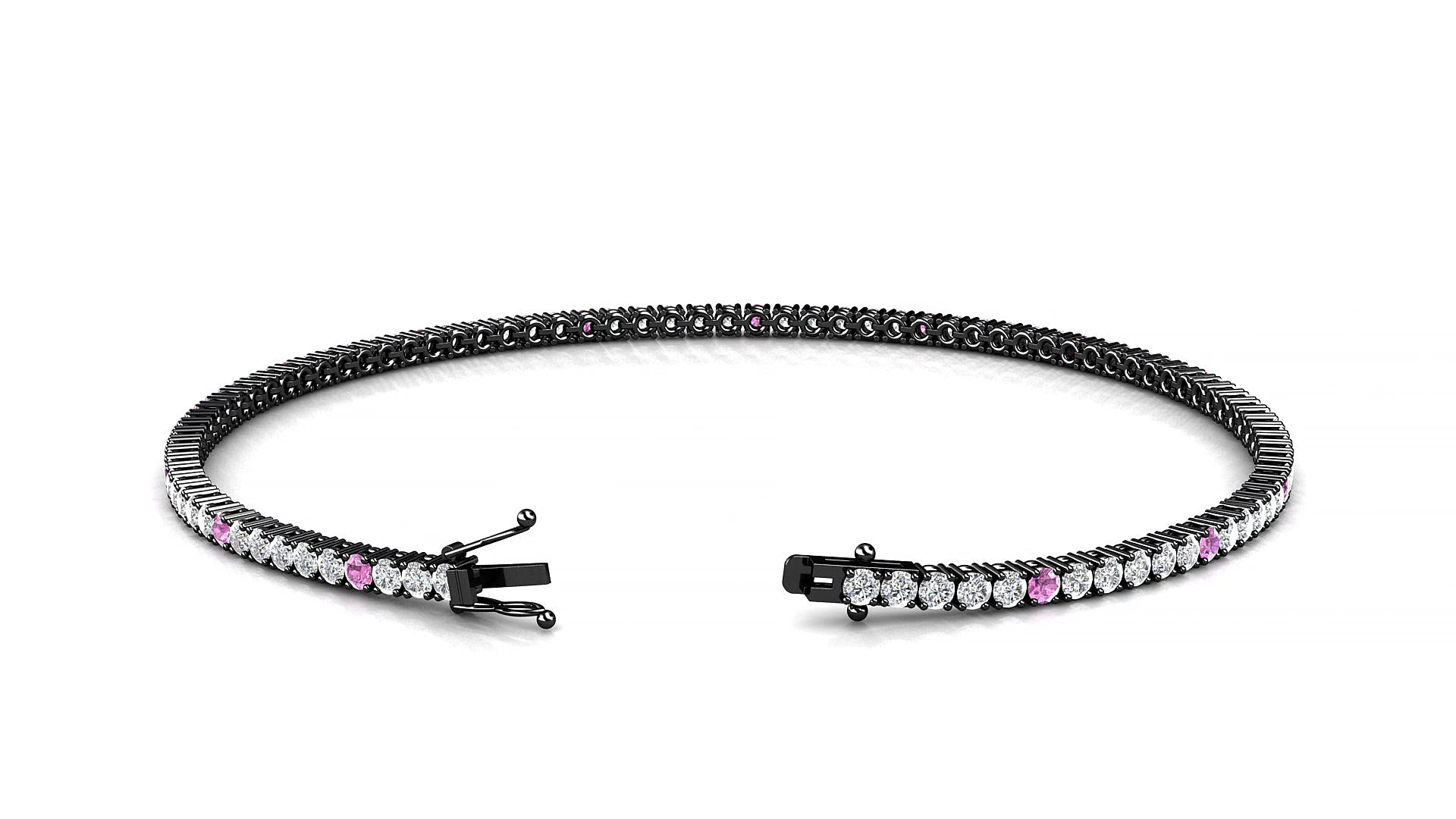 Capri 1-5 | 18k Black Gold 1.7 mm Round Natural Pink Sapphire & Diamond 15 cm Tennis Bracelet