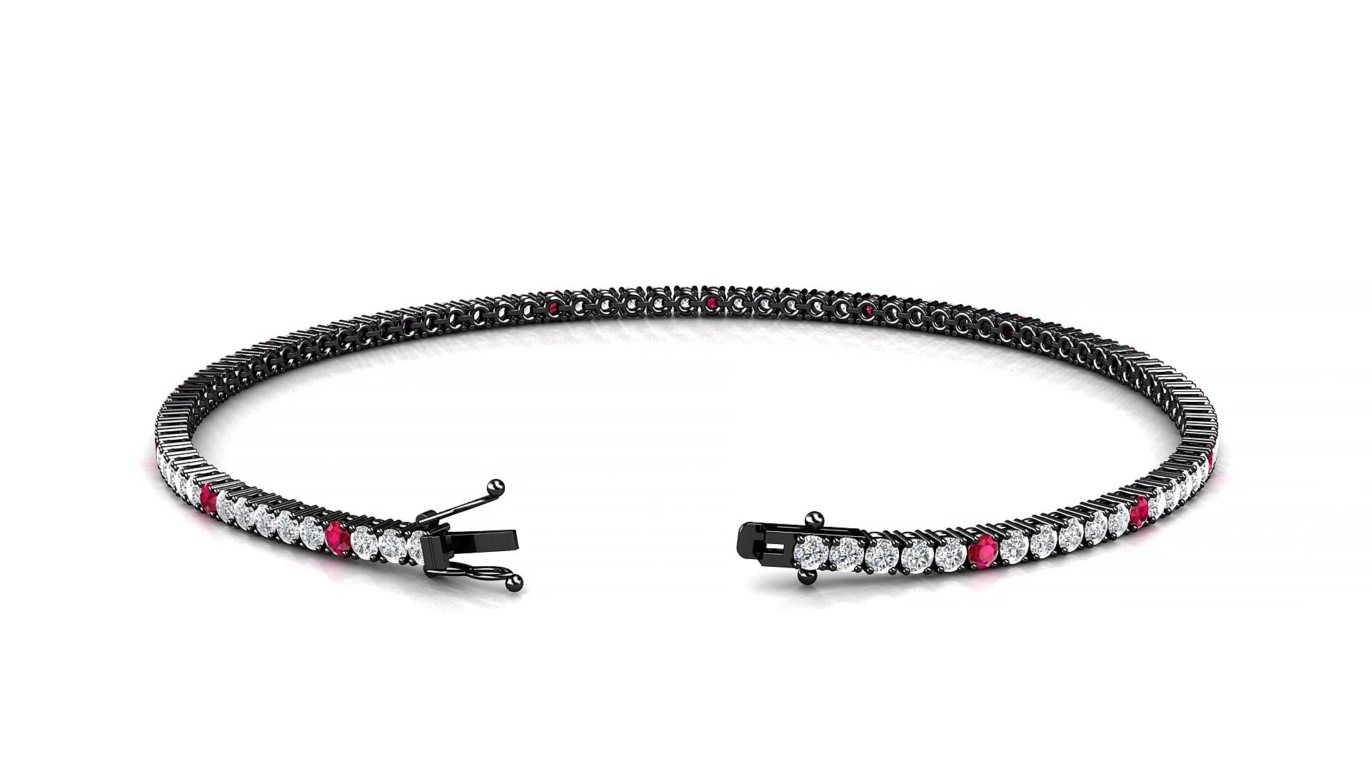 Capri 1-5 | 18k Black Gold 1.7 mm Round Natural Ruby & Diamond 15 cm Tennis Bracelet