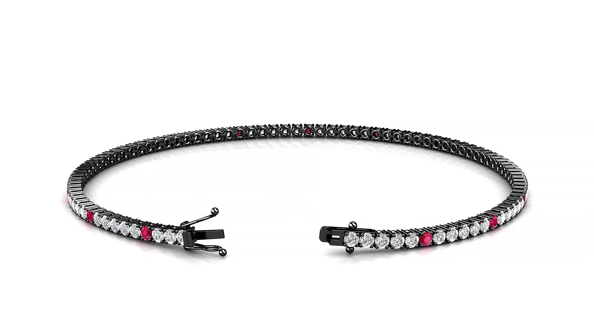 Capri 1-5 | 18k Black Gold 1.7 mm Round Natural Ruby & Diamond Tennis Bracelet