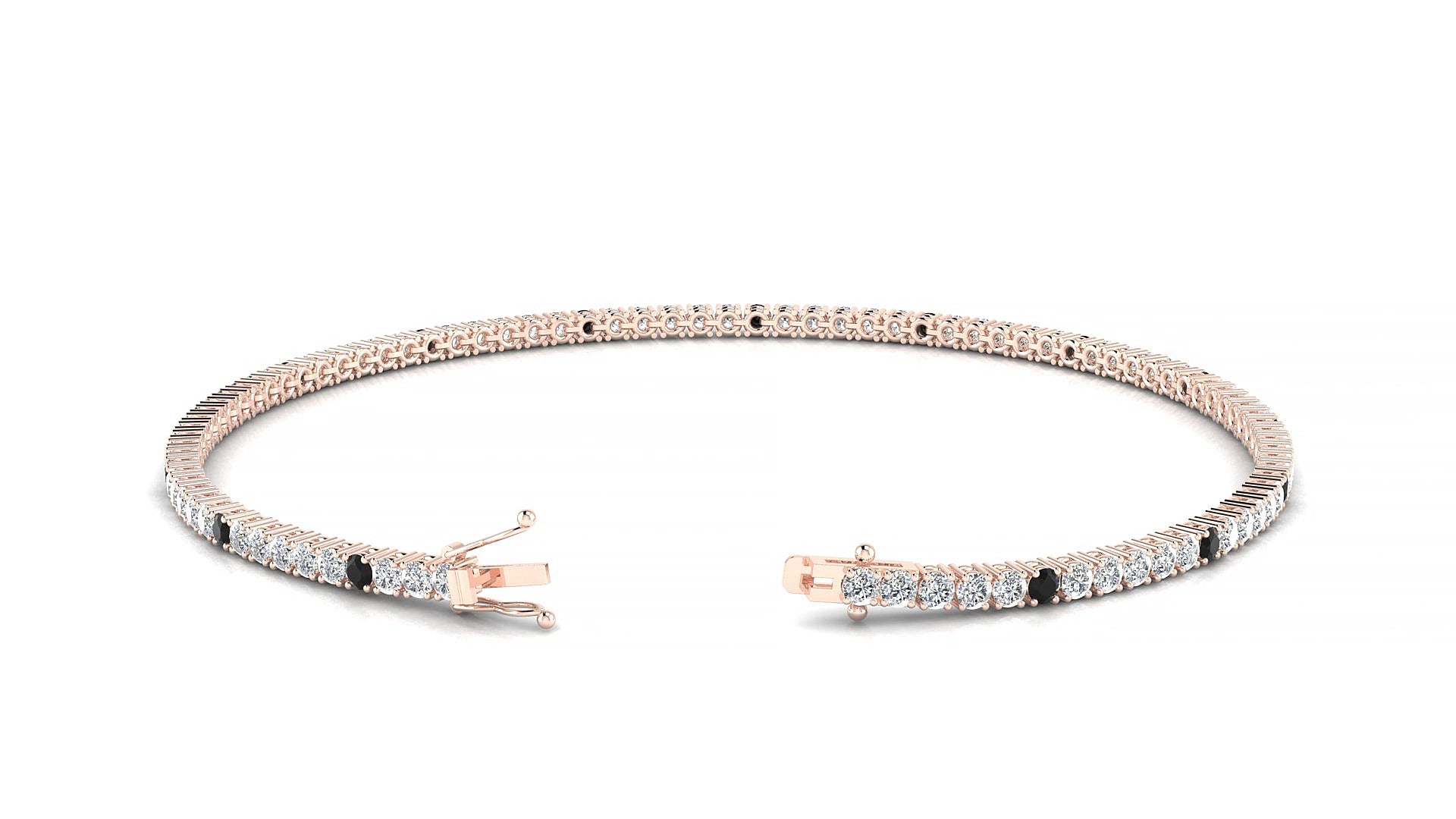 Capri 1-5 | 18k Rose Gold 1.7 mm Round Natural Black Diamond & Diamond 19 cm Tennis Bracelet