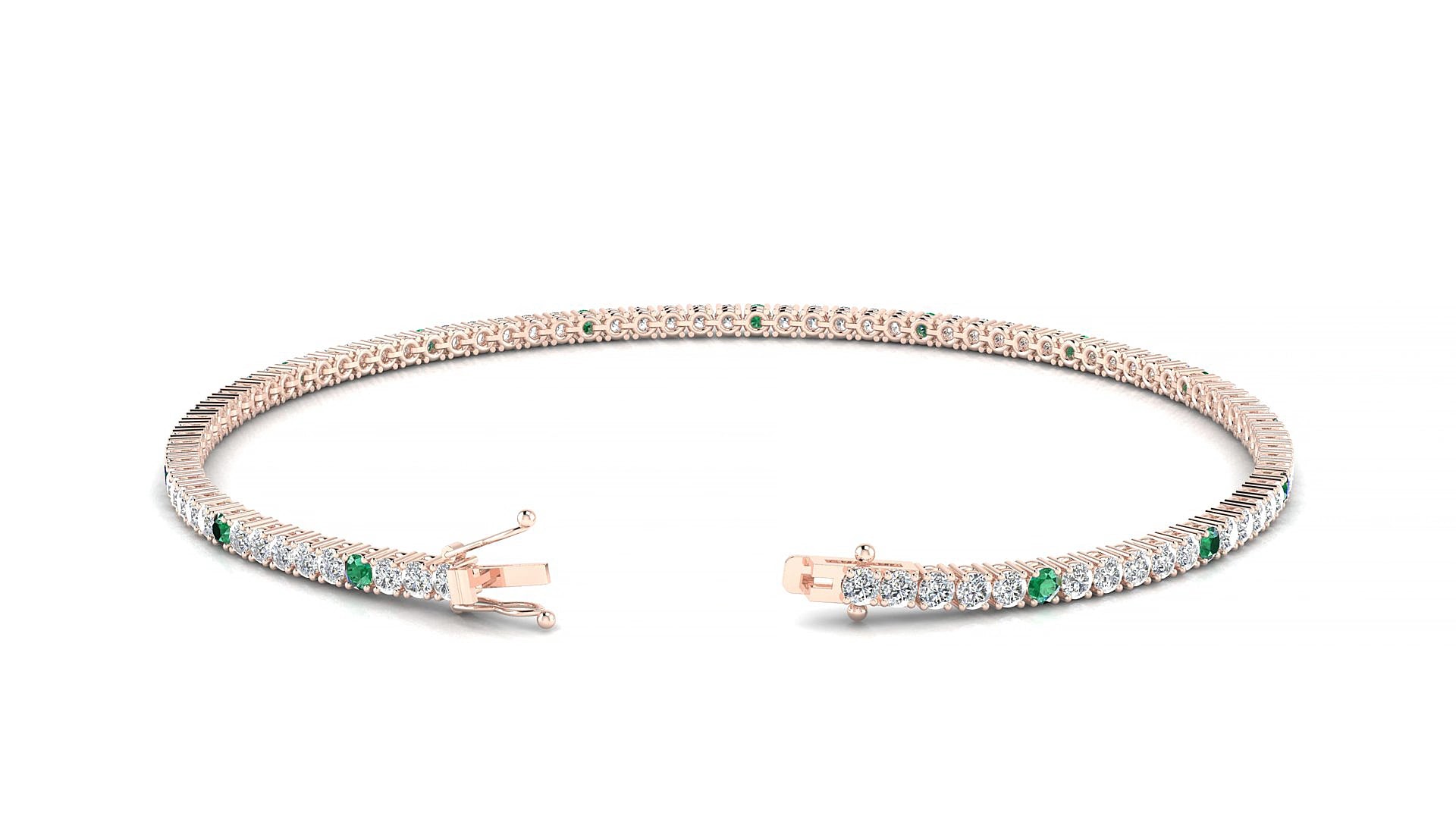 Capri 1-5 | 18k Rose Gold 1.7 mm Round Natural Emerald & Diamond 17 cm Tennis Bracelet