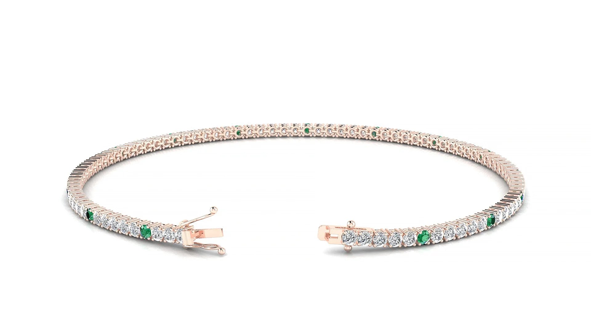 Capri 1-5 | 18k Rose Gold 1.7 mm Round Natural Emerald & Diamond Tennis Bracelet