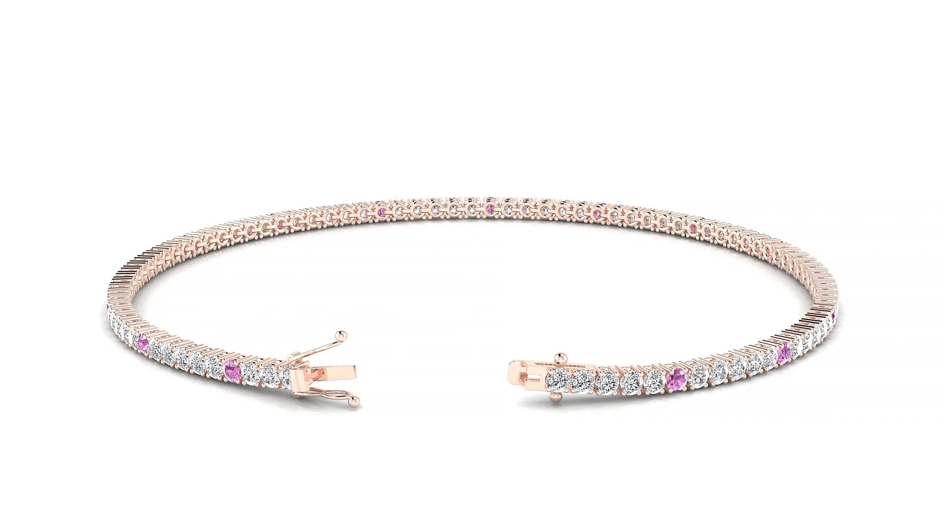 Capri 1-5 | 18k Rose Gold 1.7 mm Round Natural Pink Sapphire & Diamond Tennis Bracelet