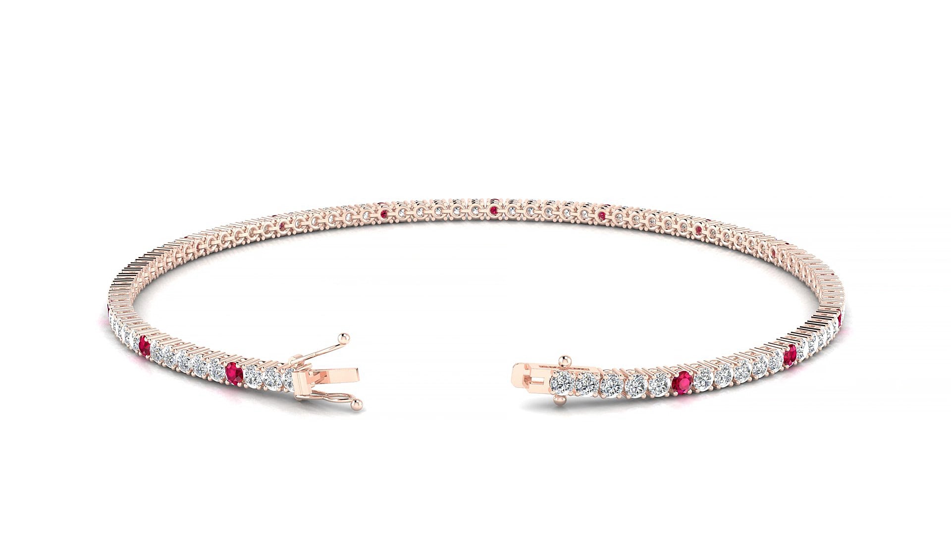 Capri 1-5 | 18k Rose Gold 1.7 mm Round Natural Ruby & Diamond 15 cm Tennis Bracelet