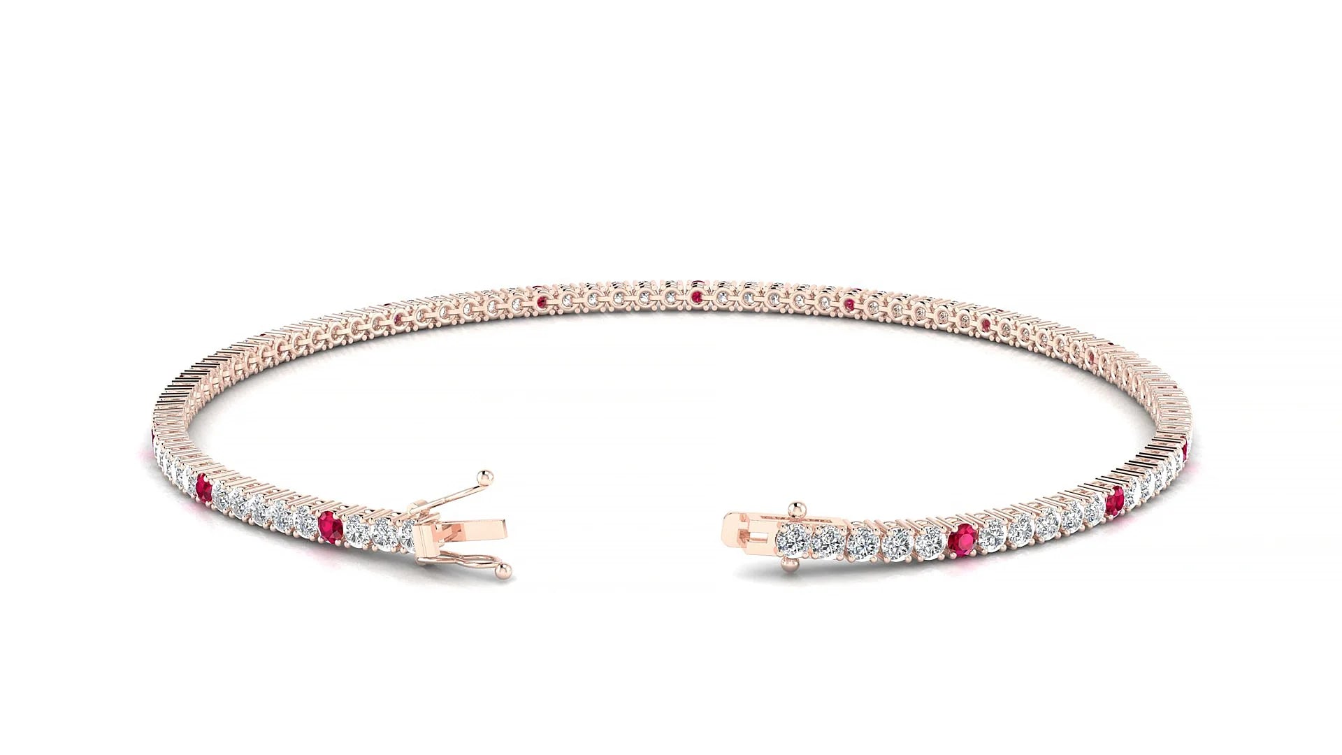 Capri 1-5 | 18k Rose Gold 1.7 mm Round Natural Ruby & Diamond Tennis Bracelet