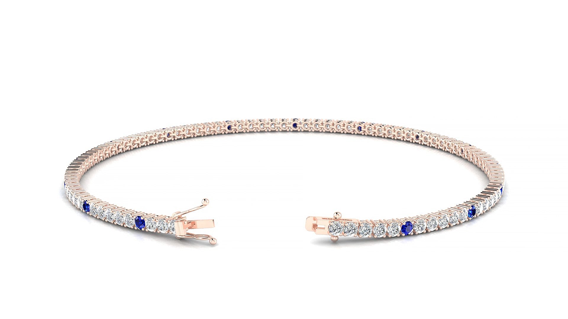 Capri 1-5 | 18k Rose Gold 1.7 mm Round Natural Sapphire & Diamond 15 cm Tennis Bracelet