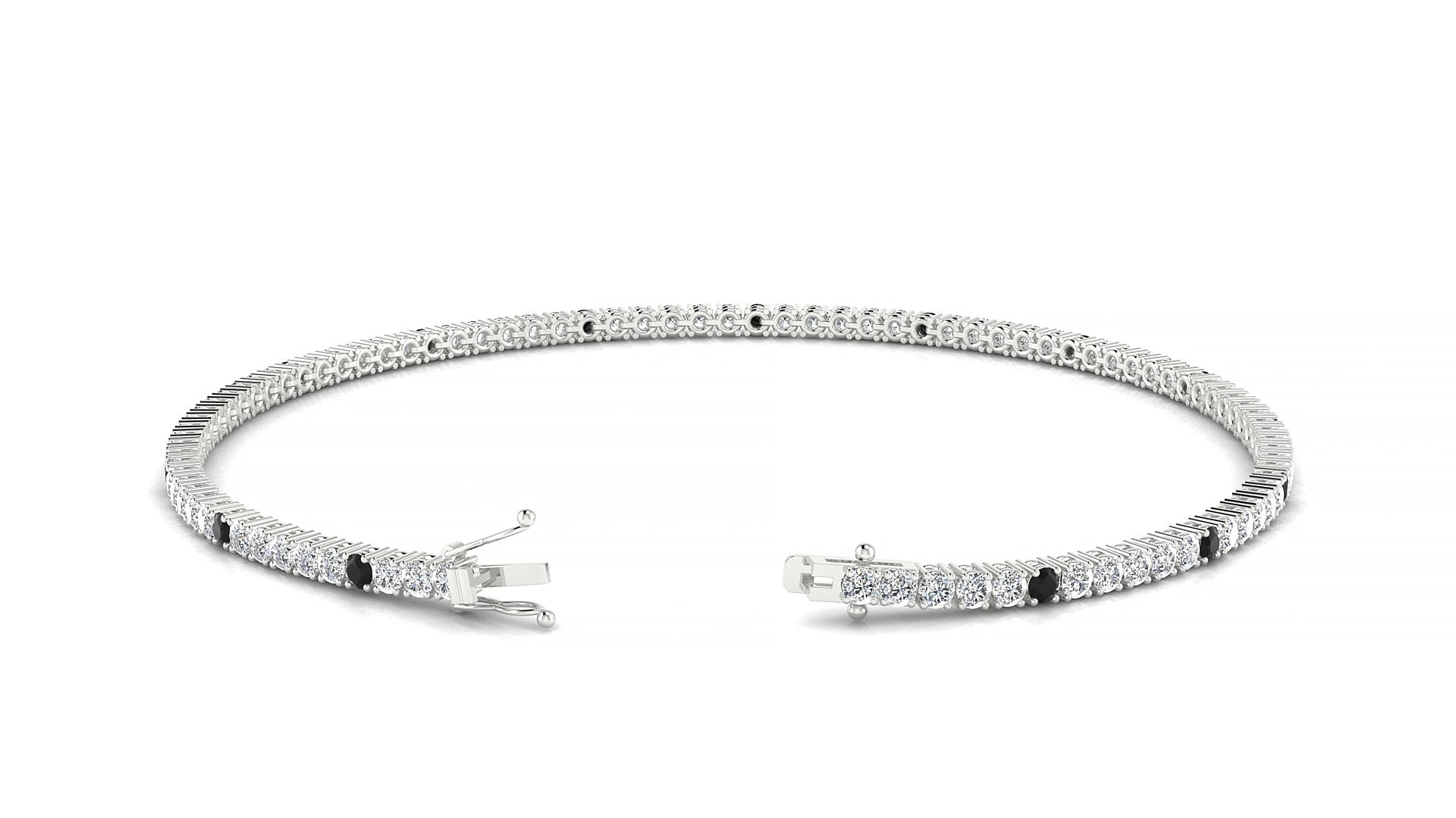 Capri 1-5 | 18k White Gold 1.7 mm Round Natural Black Diamond & Diamond 15 cm Tennis Bracelet