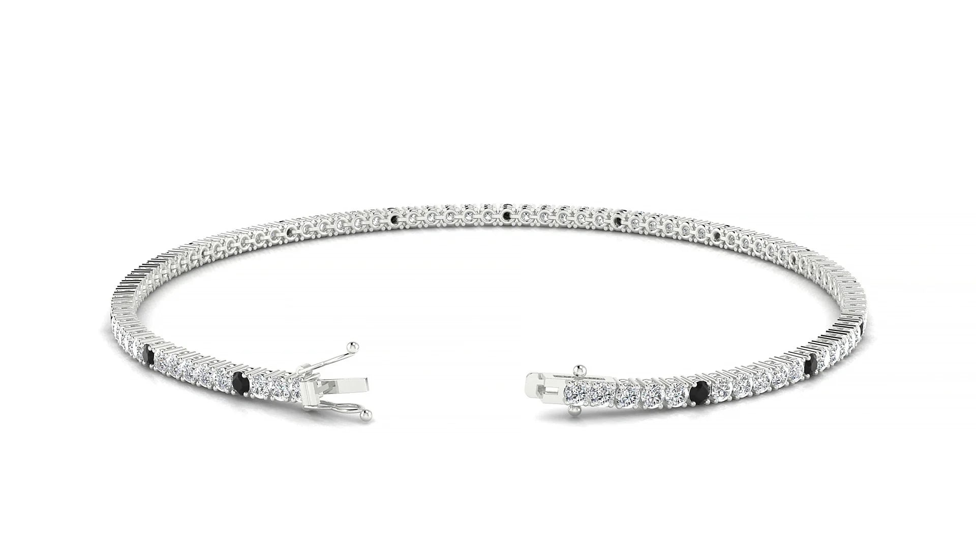 Capri 1-5 | 18k White Gold 1.7 mm Round Natural Black Diamond & Diamond Tennis Bracelet