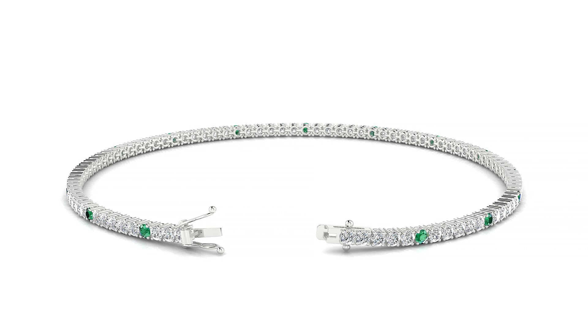 Capri 1-5 | 18k White Gold 1.7 mm Round Natural Emerald & Diamond 16 cm Tennis Bracelet