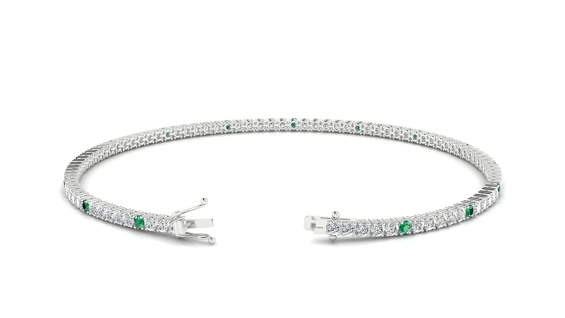 Capri 1-5 | 18k White Gold 1.7 mm Round Natural Emerald & Diamond Tennis Bracelet