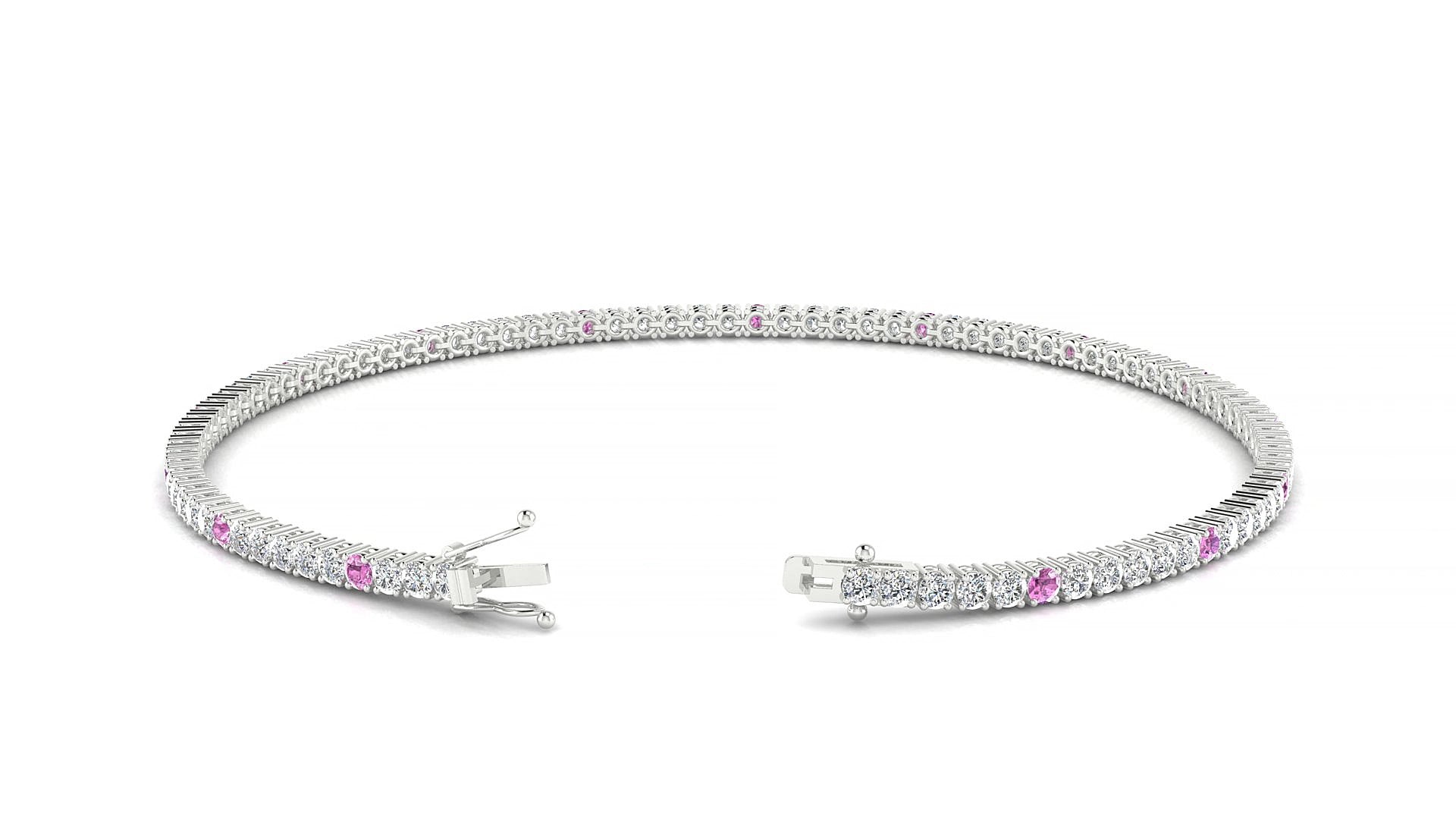 Capri 1-5 | 18k White Gold 1.7 mm Round Natural Pink Sapphire & Diamond 15 cm Tennis Bracelet