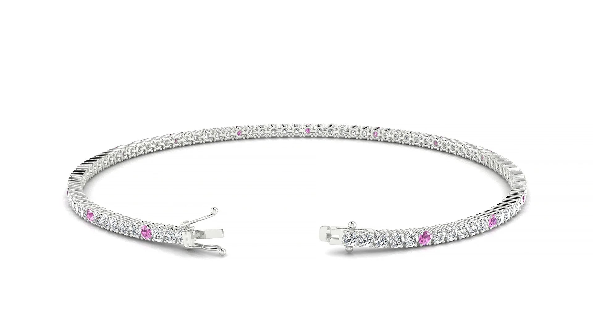 Capri 1-5 | 18k White Gold 1.7 mm Round Natural Pink Sapphire & Diamond Tennis Bracelet