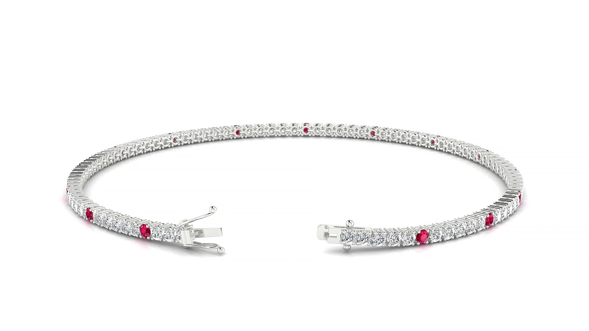 Capri 1-5 | 18k White Gold 1.7 mm Round Natural Ruby & Diamond 17 cm Tennis Bracelet
