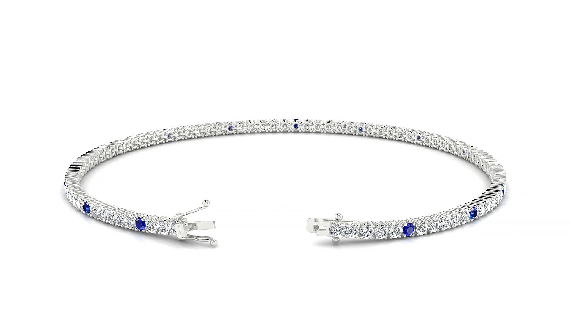 Capri 1-5 | 18k White Gold 1.7 mm Round Natural Sapphire & Diamond 17 cm Tennis Bracelet