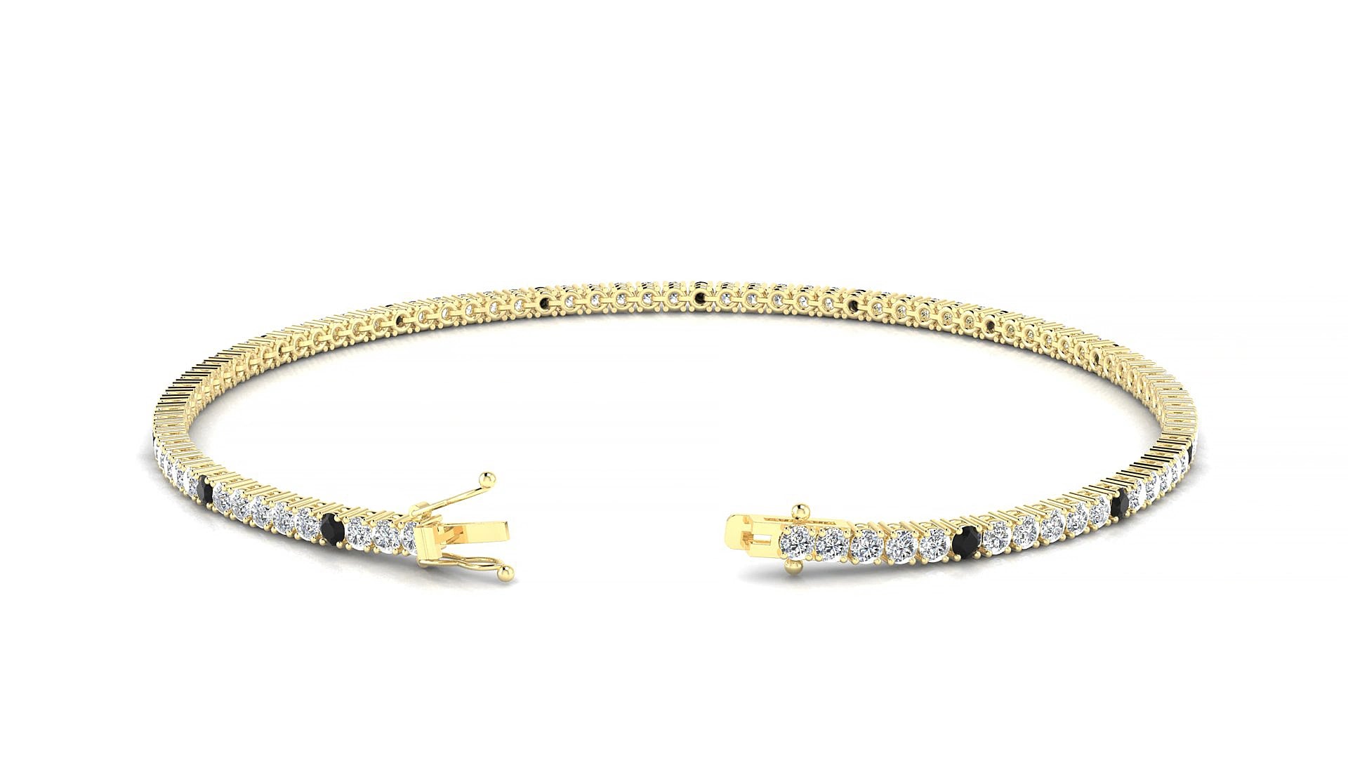 Capri 1-5 | 18k Yellow Gold 1.7 mm Round Natural Black Diamond & Diamond 20 cm Tennis Bracelet
