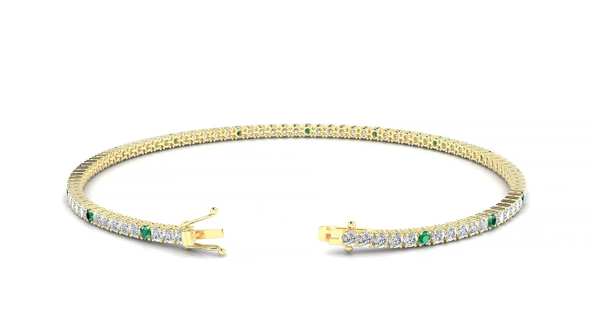 Capri 1-5 | 18k Yellow Gold 1.7 mm Round Natural Emerald & Diamond 16 cm Tennis Bracelet