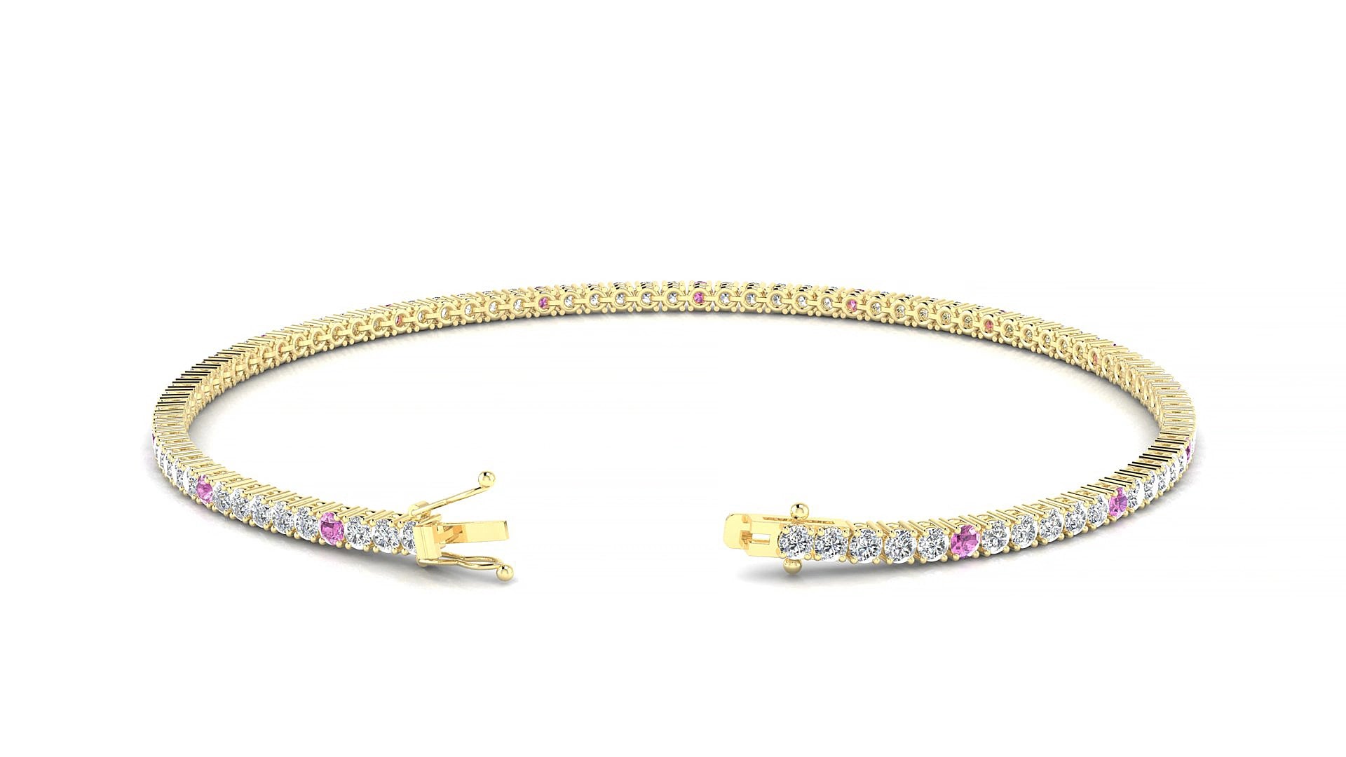 Capri 1-5 | 18k Yellow Gold 1.7 mm Round Natural Pink Sapphire & Diamond 20 cm Tennis Bracelet