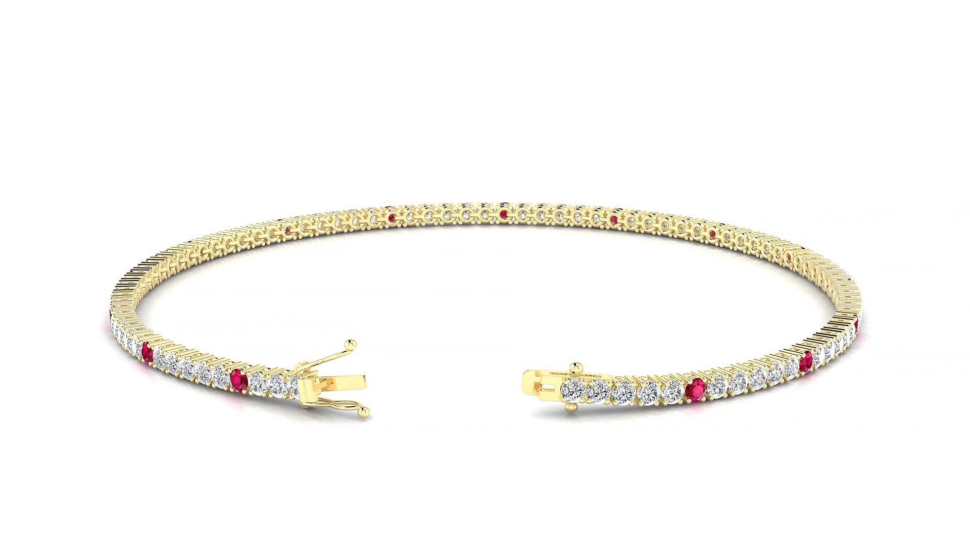 Capri 1-5 | 18k Yellow Gold 1.7 mm Round Natural Ruby & Diamond 18 cm Tennis Bracelet